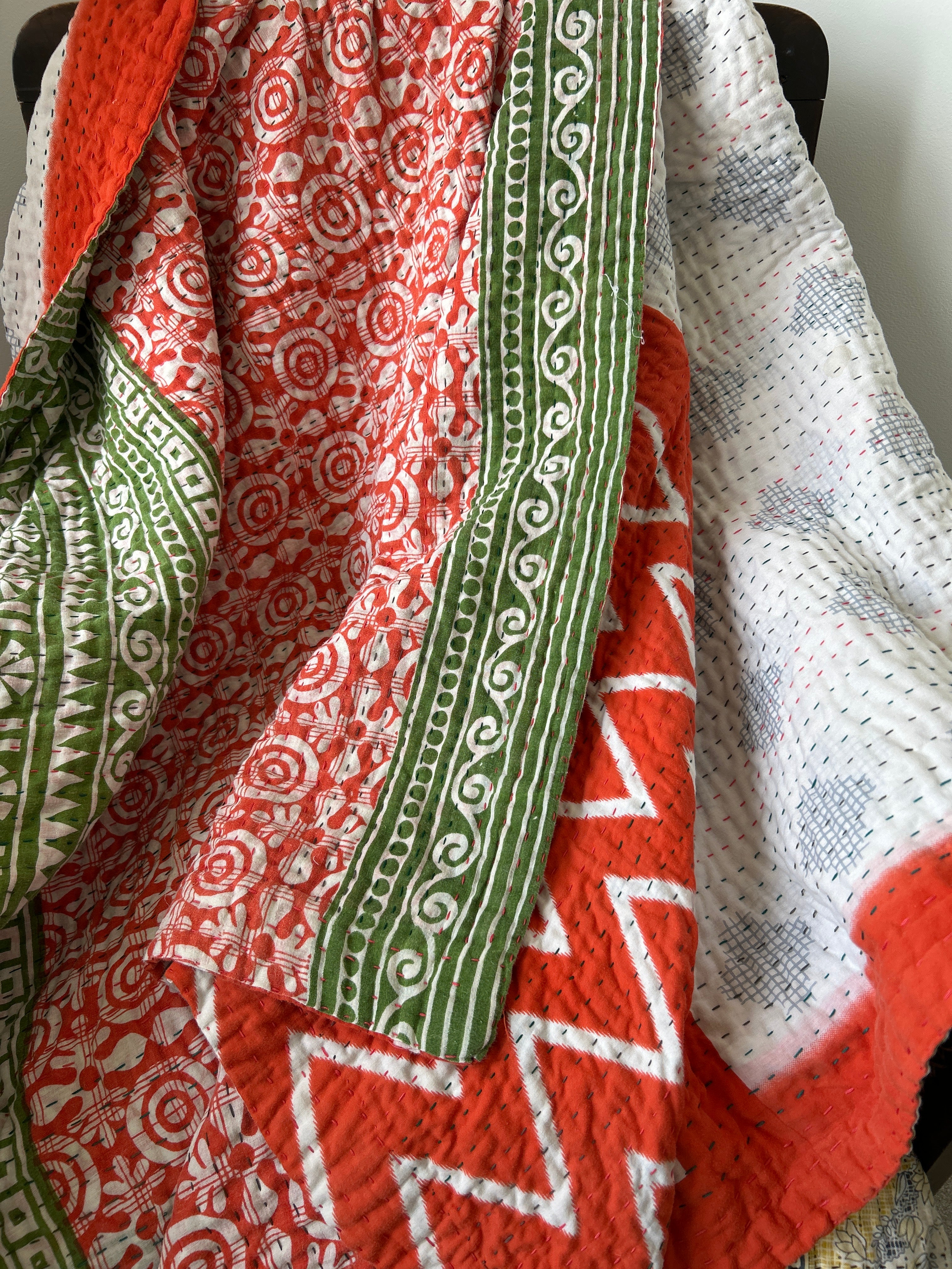 【美品】JEANETTE FARRIER kantha ヴィンテージキルト 美品】JEANETTE FARRIER kantha ヴィンテージキルト